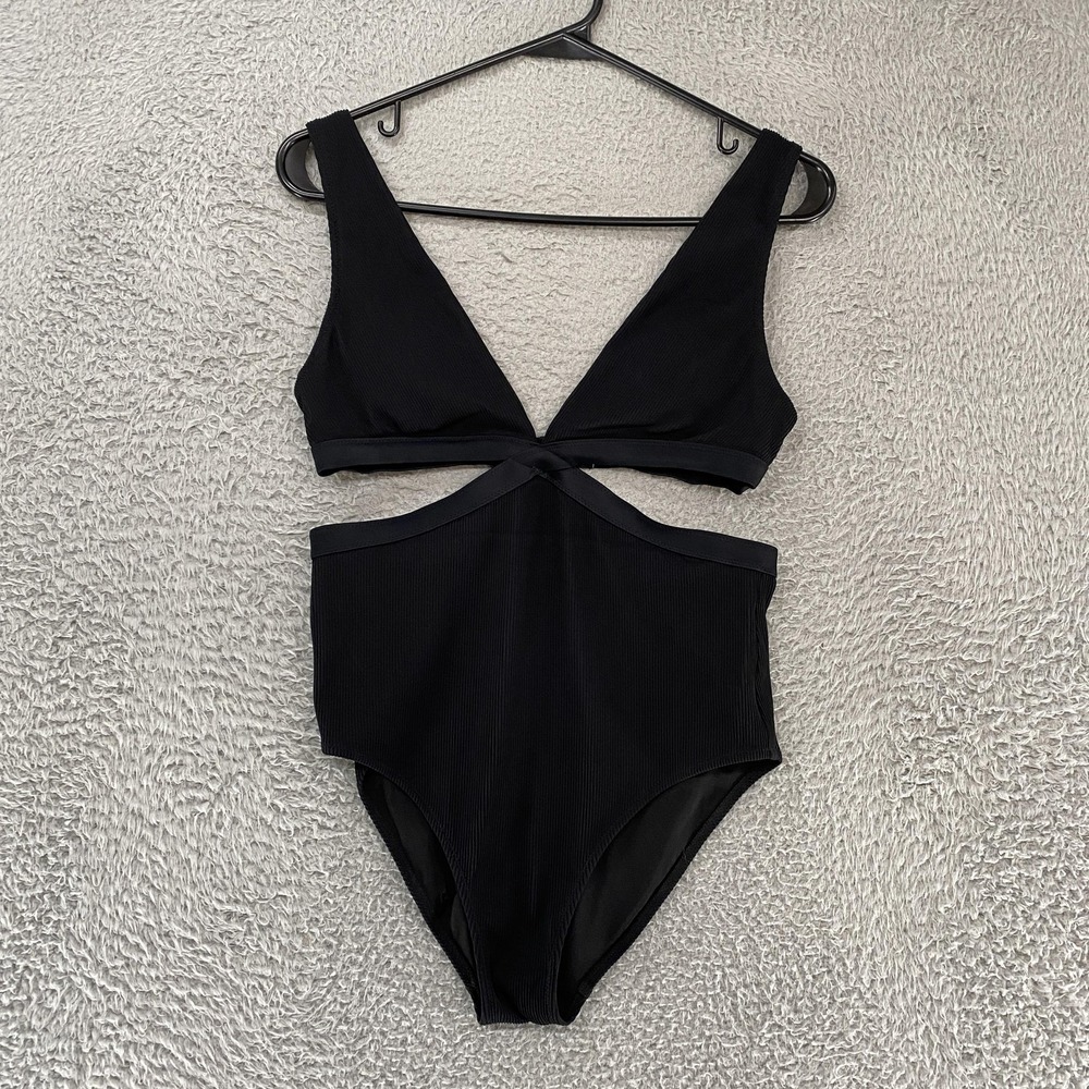 Aerie Swimsuit Womens Small Black One Piece Cutout Monokini Real Good UPF 50